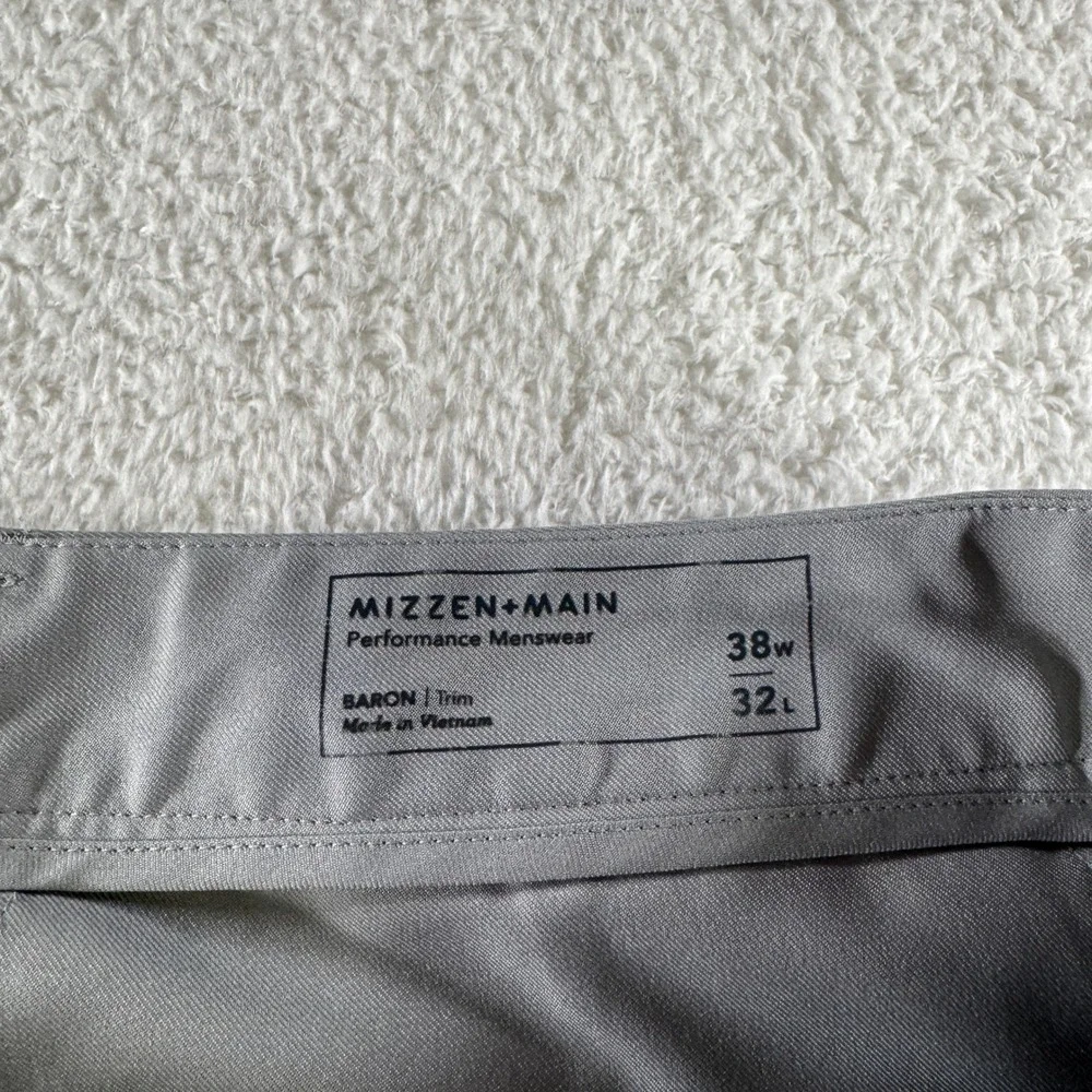 Mizzen + Main 38x32 Athletic Stretch Golf Pants Light Gray Grey Straight Leg